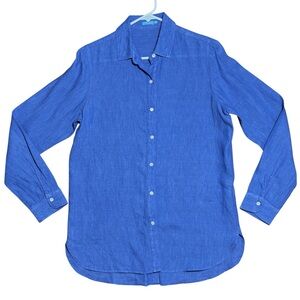 J. McLaughlin Wm's Brit 100% Linen Button Down Shirt NWOT In Blue Sz S